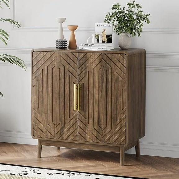 Walnut 4-Door Sideboard Buffet Cabinet with Storage | Adjustable Shelves Buffet Cabinet | Versatile for Entryway, Living Room, Dining Room & Office