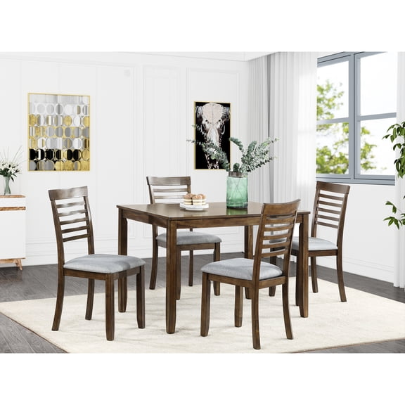 Walnut 5-piece Rectangular Dining Set - Stable 4-leg Table Base - Suitable for Small Spaces - Relaxed Meal