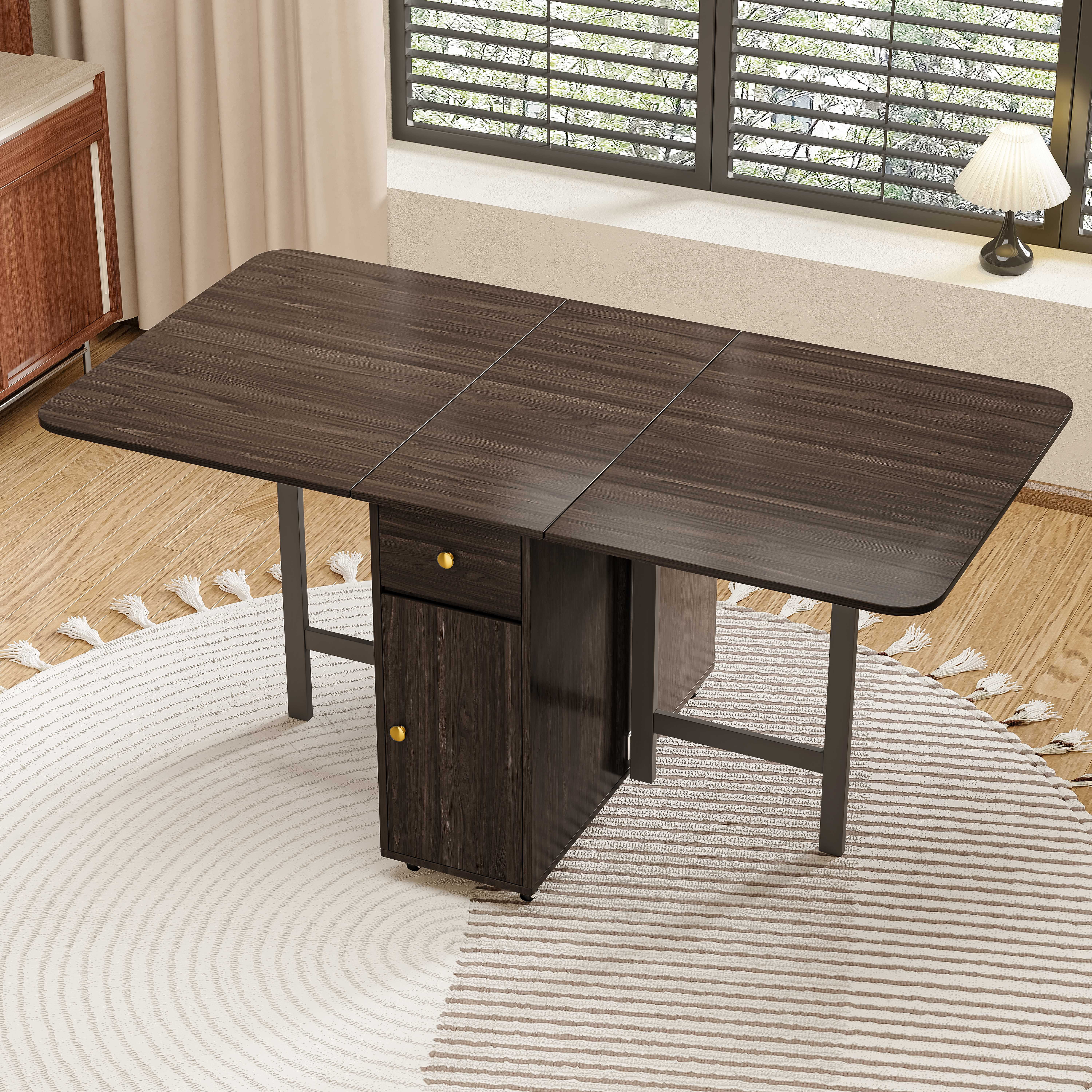 Walnut 57'' Foldable Dining Table For Small Space, Rectangular Wood ...
