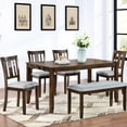 thumbnail image 1 of Walnut 6 Dining Table , Rectangular Wooden For 6 With 4 Chairs & Bench, Smooth Surface Home, Kitchen, Living Room Piece In Walnut, Upholstered Accommodates People, A Modern And Cozy Home, 1 of 7