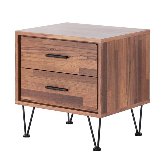 Walnut Accent Table With 2 Drawers And Hairpin Legs, Modern Rectangular 2 Fashionable Contemporary Style