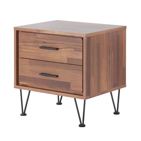 Walnut Accent Table with 2 Drawers and Hairpin Legs for Living Room, Small Space Side Table