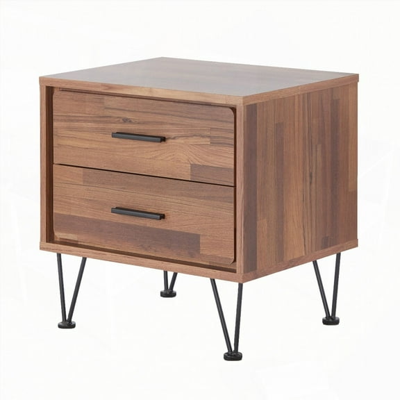 Walnut Accent Table with 2 Drawers and Hairpin Legs for Modern Decor