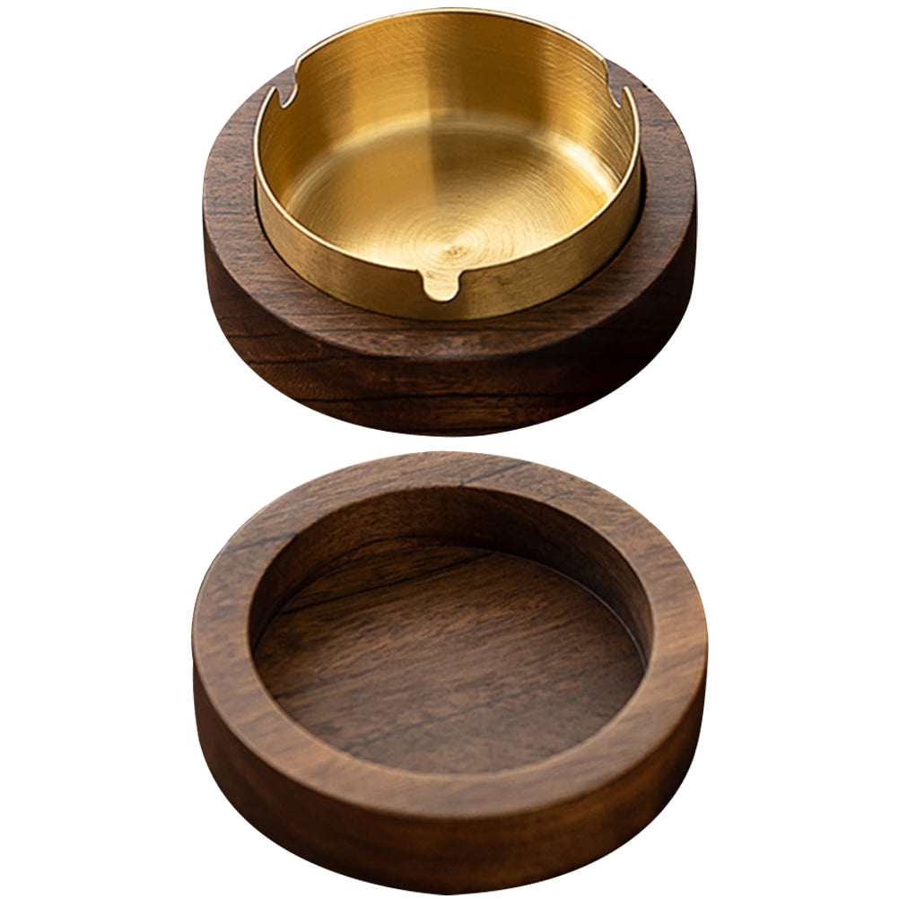 Walnut Ashtray Desktop Smokeless Ashtrays Stainless Steel Indoor Cigarette Office