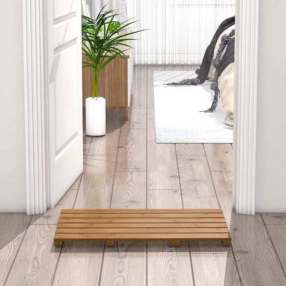 Walnut Bamboo Bath Floor Mat - Non-Slip & Waterproof, 31.3"x18.1" for Luxury Shower, Indoor/Outdoor Use