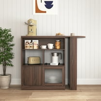 Walnut Bar Cabinet With 6 Storage Areas And A Rotating Jar Holder Counter Height Dining 2 Ribbed Glass Doors Shelves, Modern Style In