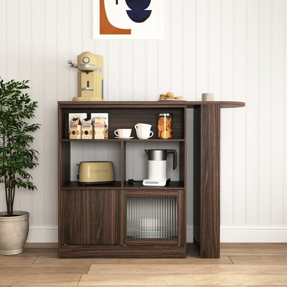 Walnut Bar Cabinet With 6 Storage Spaces And Rotating Shelf For Kitchen Dining Space Top Veneer Room