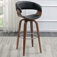 thumbnail image 1 of Walnut Bar Stool With Black Seat. 360 Degree Swivel Feature. Mid-century Modern Style. 41.5 Inches Tall Comfortable Stool. Back And Foot Comfort. Rotation., 1 of 6