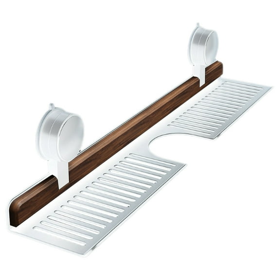 Walnut Bathroom Shelf Over Faucet - No Drill Suction Cup Sink Organizer, Wall Mounted Kitchen Storage Rack for Sponge, Soap, and Small Items,Over the Sink Shelf