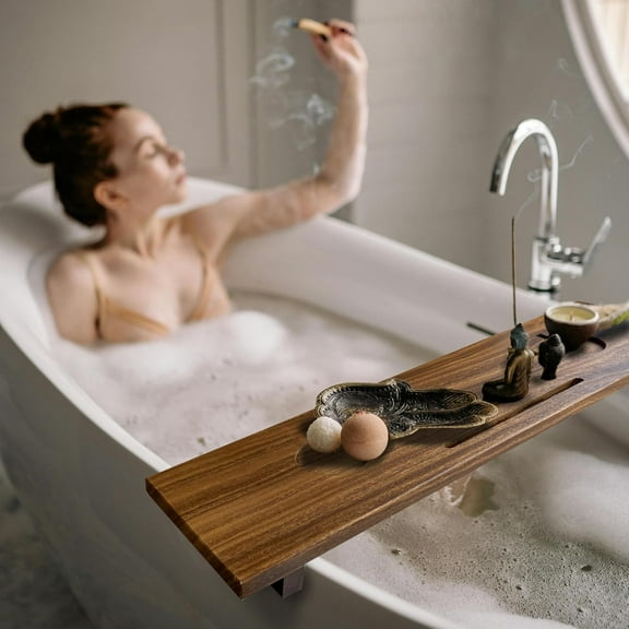 Walnut Bathtub Tray (35"x9"x2.5"), Luxury Bath Tray for Tub | Anti-Tip Adjustable Bathtub Trays for House Warming Gifts