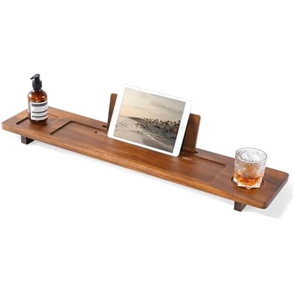 Walnut Bathtub Tray Caddy - 35" Wide Adjustable for Freestanding Tubs, Non-Slip Phone/Wine Holder$$Home Decor, Kitchen, & Other