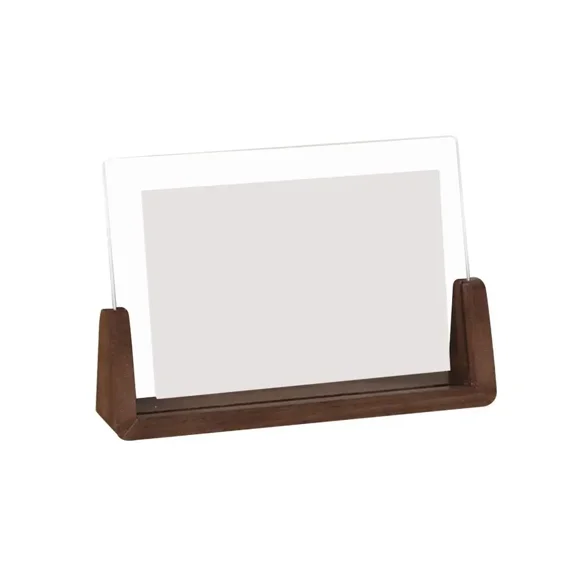 Walnut & Beech Wood U-Shaped Acrylic Photo Frame, Transparent Desktop Picture Display for Home & Office Decor