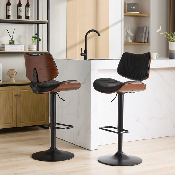 Walnut Bentwood, Adjustable Height Feature / Bar Stools for Kitchen Island Use