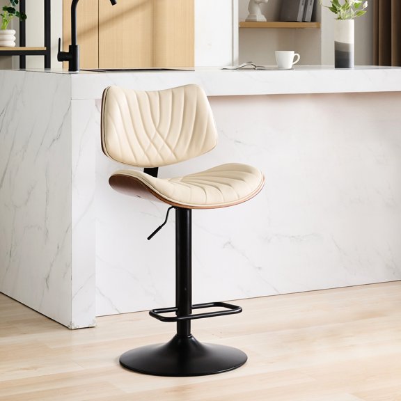Walnut Bentwood and Faux Leather, Ergonomic Backrest, Stable Base - Fit for Kitchen Dining