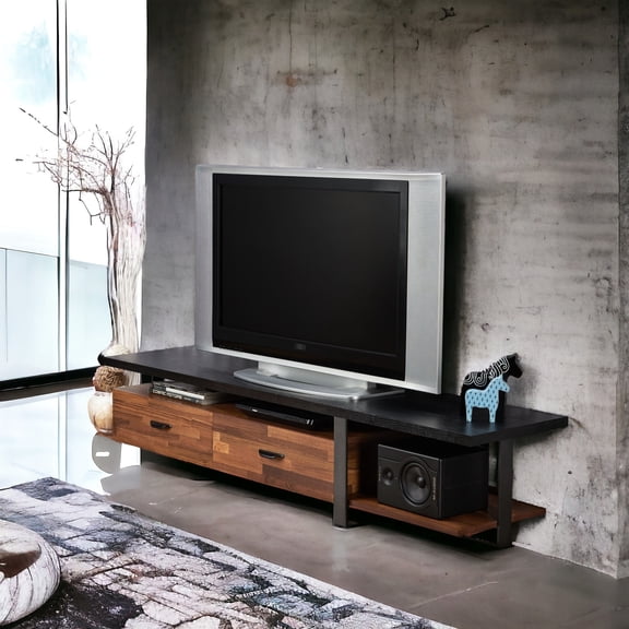 Walnut & Black Finish - Smooth Drawer Glides & Spacious Compartments - Home Entertainment Area - Versatile TV Stand for 55 Inch Flat Screen TV