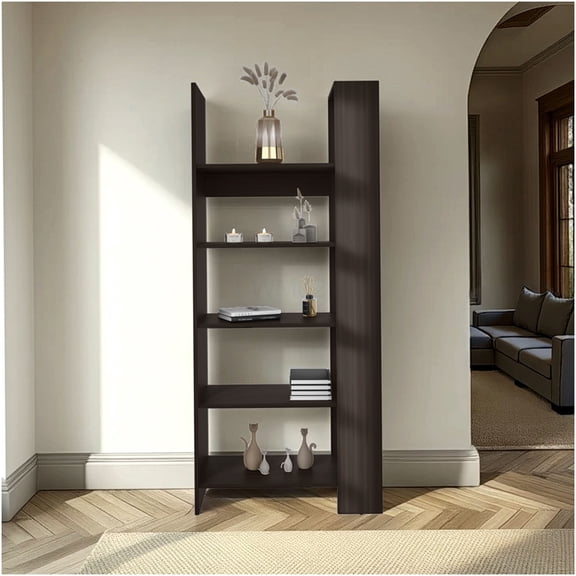 Walnut Bookcase with Open Shelves, Modern Freestanding Storage Organizer Unit for Living Room, Bedroom