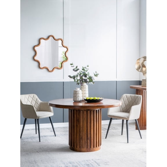 Walnut Brown 47D x 47W x 30H Wooden Pedestal Dining Table