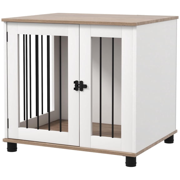 Walnut Brown Dog Crate Furniture Lockable Door Side End Table Kennel for Small Medium Dogs