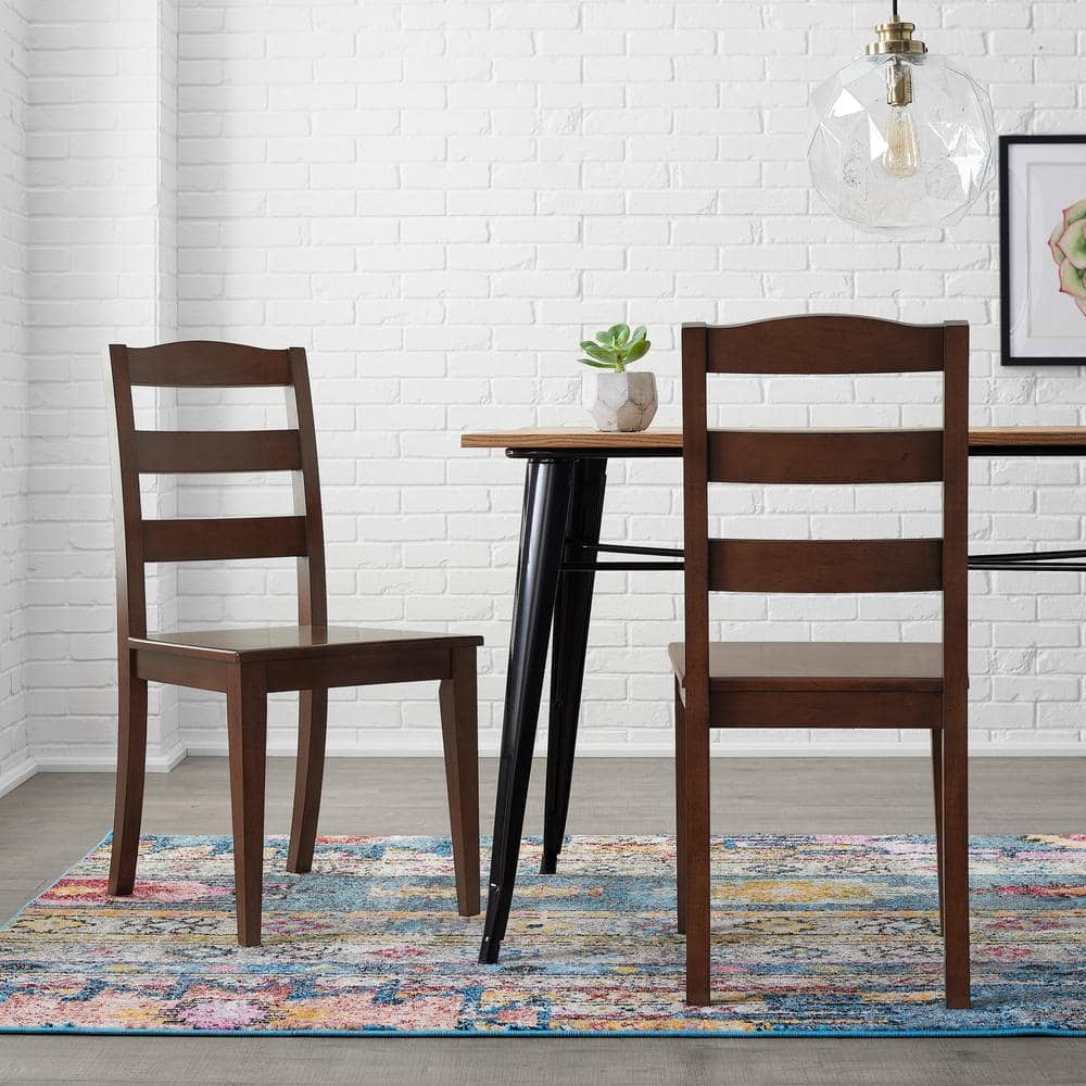Walnut Brown Finish Dining Chair with Ladder Back (Set of 2)