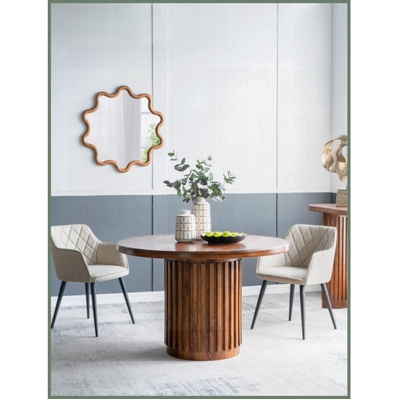 Walnut Brown Mango Wood Coffee Table - 47" Spacious Round Top, Seats 4 Comfortably, Organic Modern Pedestal Design