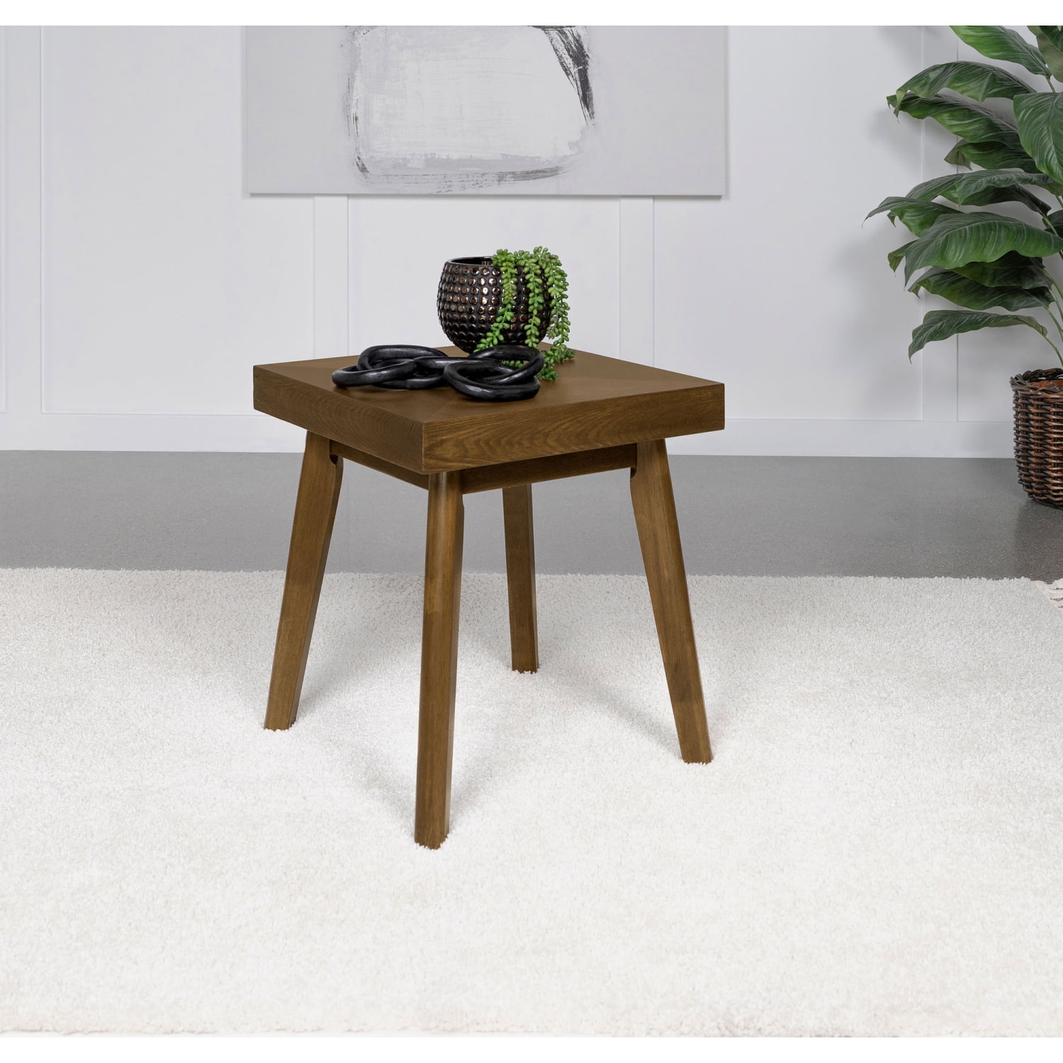 Walnut Brown Square Wood End Table with Mid-Century Modern Design, Timeless Sophistication, and Durable MDF Construction for Living Rooms & Entryways – Perfect for Homeowners & Interior Designers