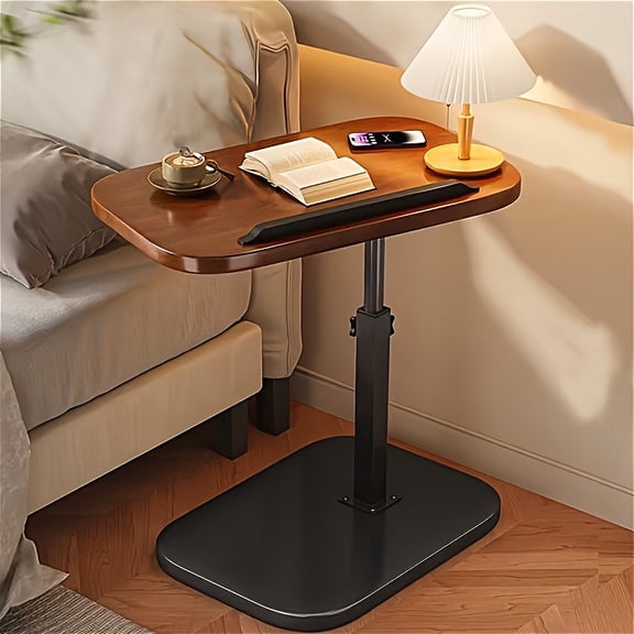 Walnut C-Shaped Sofa Bed Tray Table - A Multi-functional Armrest Side Table with A Sturdy and Durable Design, Perfect As A Snack Stand, Living Room Table, Bedroom Table, Bedside Table, Laptop Table