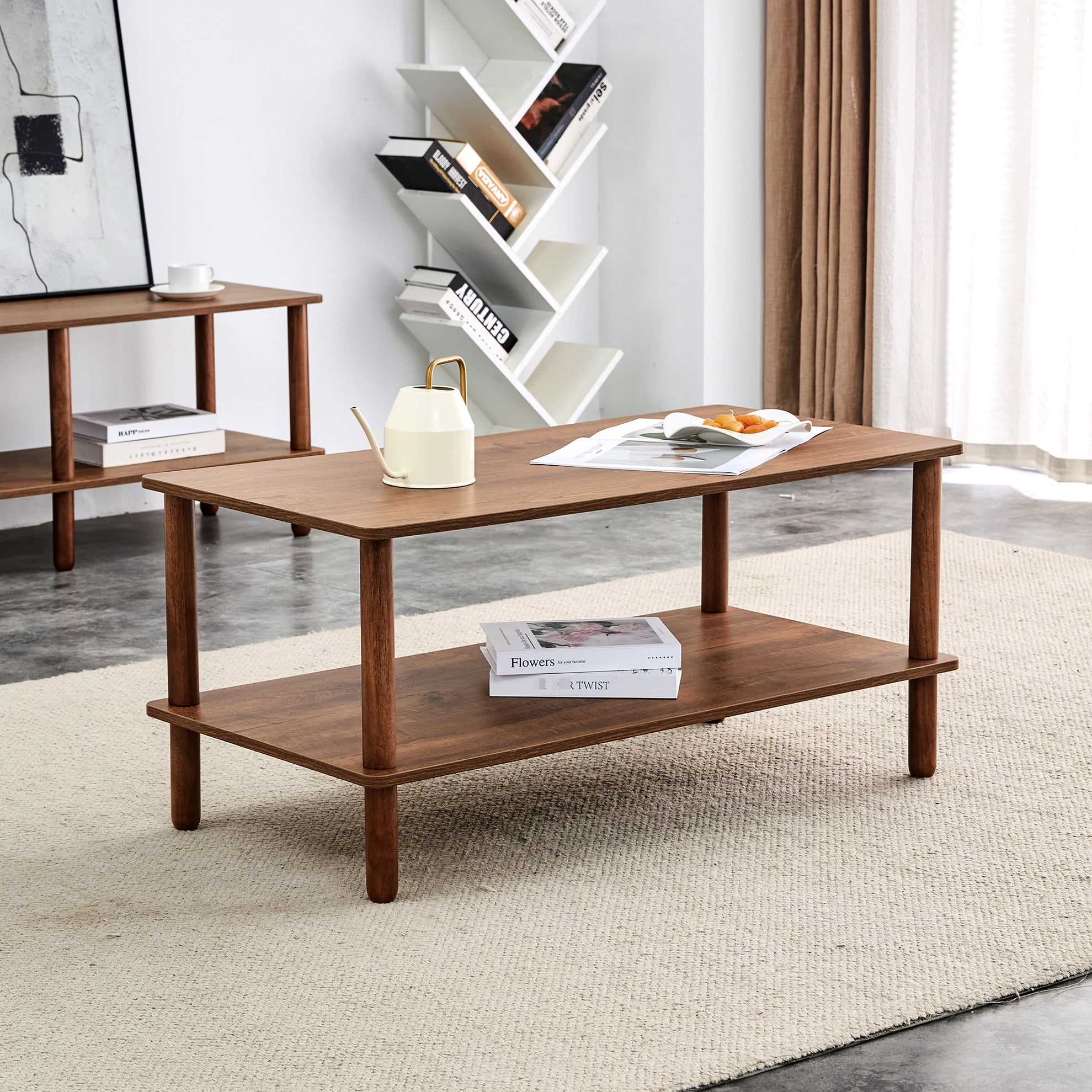 Walnut Coffee Table For Living Room Enhancement, 2 Rectangular With ...