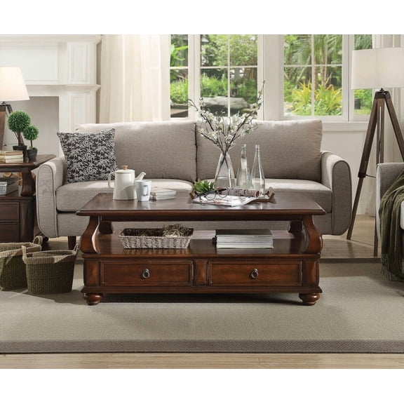 Walnut Coffee Table with 4 Drawers & 1 Shelf | Ample Storage & Felt-lined