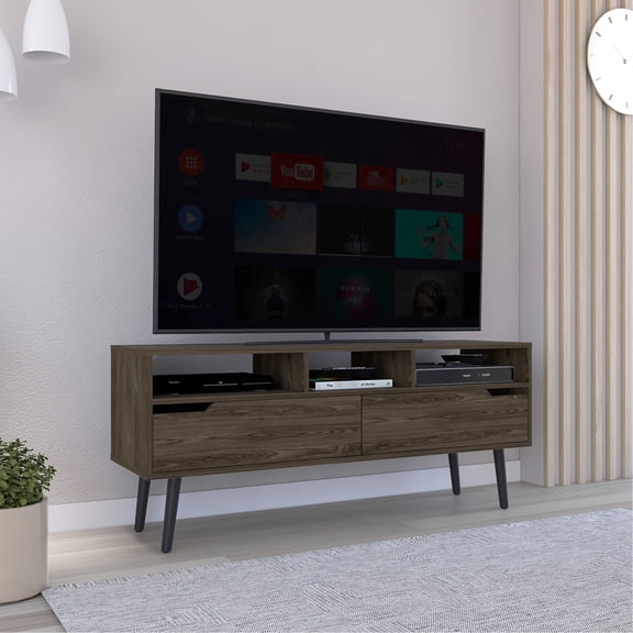 Walnut Color Particle Board - Fits 60" TV - Office TV Setup - Long - lasting Design