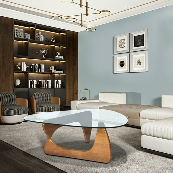 Walnut Color Solid Wood Triangle Coffee Table For Home Space, 50.17 In Depth, 31.15 Width Wood, Color, Home, 50in 31.1in Width, 15.7in Height