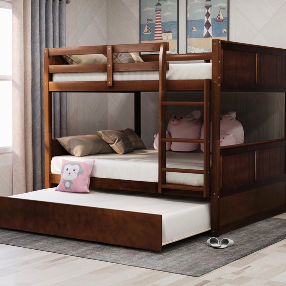 Walnut Color - Trundle for Extra Sleep Space - Bedroom Decoration - Durable and Stable Bunk Bed