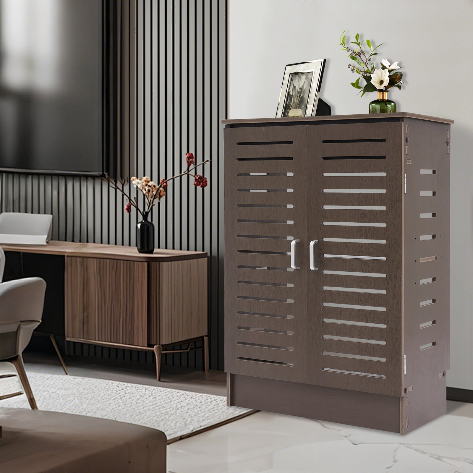 Pvc Router Rak Walnut-Colored PVC 50*25*70cm Router Storage Cabinet Dual-Door Cooling ...