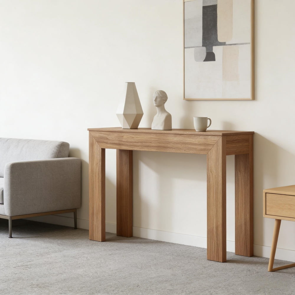 Walnut Console Table, 47.2” Wide Narrow Entryway Table, Modern Walnut Grain Design, 44LBS Load Capacity, Anti-Tip & Floor-Protected for Hallway/Living Room