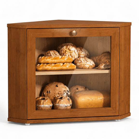 Walnut Corner Bread Box Kitchen Countertop Storage for Baked Goods