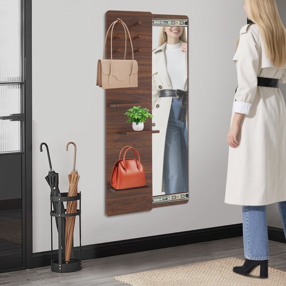 Walnut Density Board 30x120cm Wall-Hung Porch Fitting Mirror Hole-Plate Mirror Invisible Push-Pull Mirror