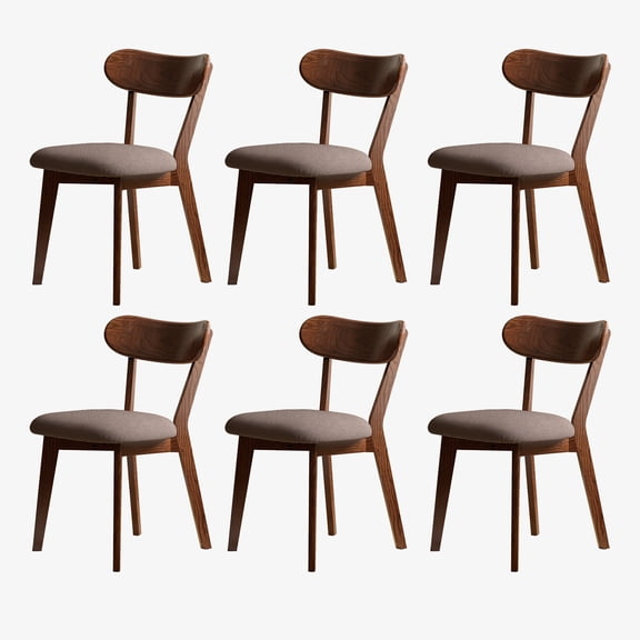 Walnut Dining Chairs Set of 6 Commercial Grade 400 lbs Capacity, Mid-Century Modern Curved Back & Upholstered Seat, Solid Oak Wood for Restaurant, Cafe, Dining Room or Kitchen