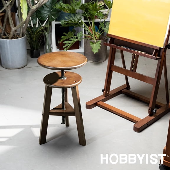 Walnut Drafting Stool with Solid Beech Wood, Height Adjustable Artist Studio Stool, Bar Stool, Office & Kitchen Stool, Perfect for Studio, Home Use, Bars