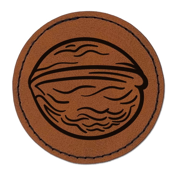 Walnut Drawing 2.5" Faux Leather Round Engraved Iron-On Patch - Brown