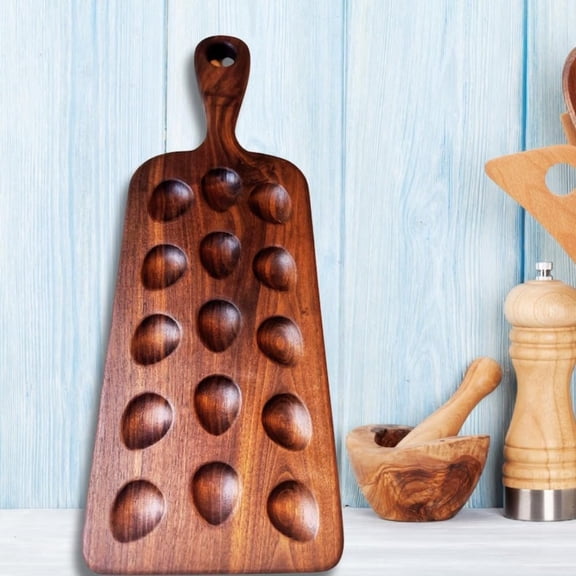 Walnut Egg Stand Serving Tray, Holds 15 Eggs Tray, Handcrafted Kitchen Decor, Coffee Table Plate, 8 "W x 19 "H x 8 "D, Mid Centruy Modern Decoration for Livingroom Bedroom Diningroom