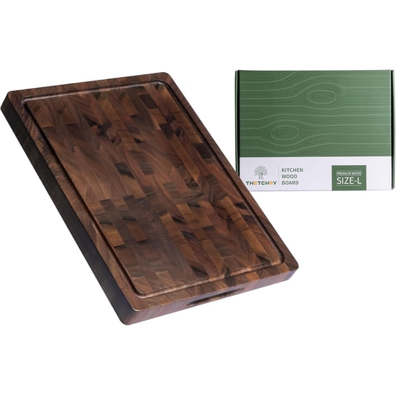 Walnut End Grain Cutting Board Double Sided with Handle 17"L x 13"W x 1"