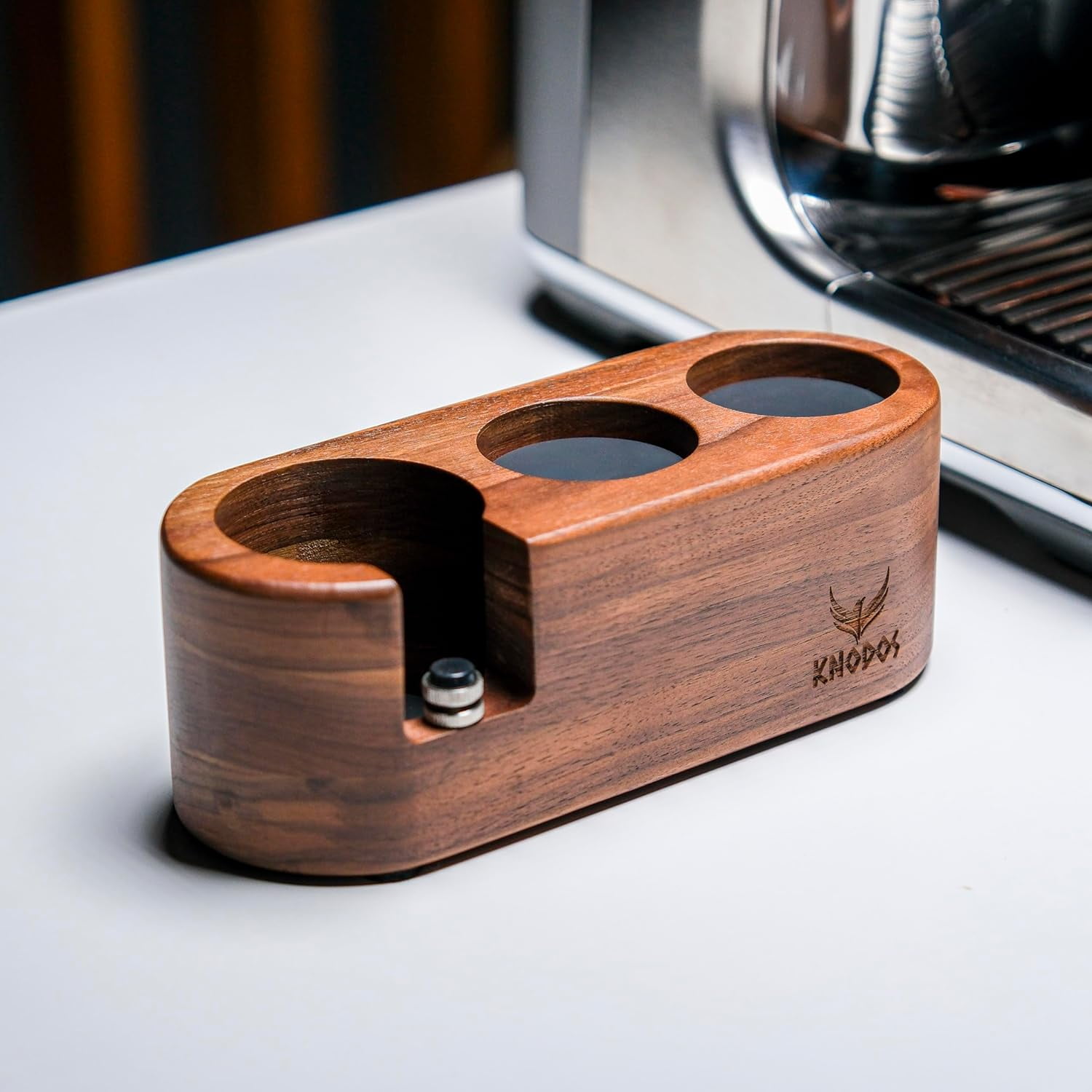 Walnut Espresso Tamping Station For 54mm Breville Espresso Machine
