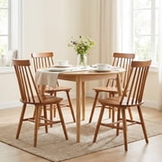 Walnut Farmhouse Dining Chairs Set of 4, Mid Century Modern Spindle Back Wooden Dining Room Chairs for Kitchen & Living Room