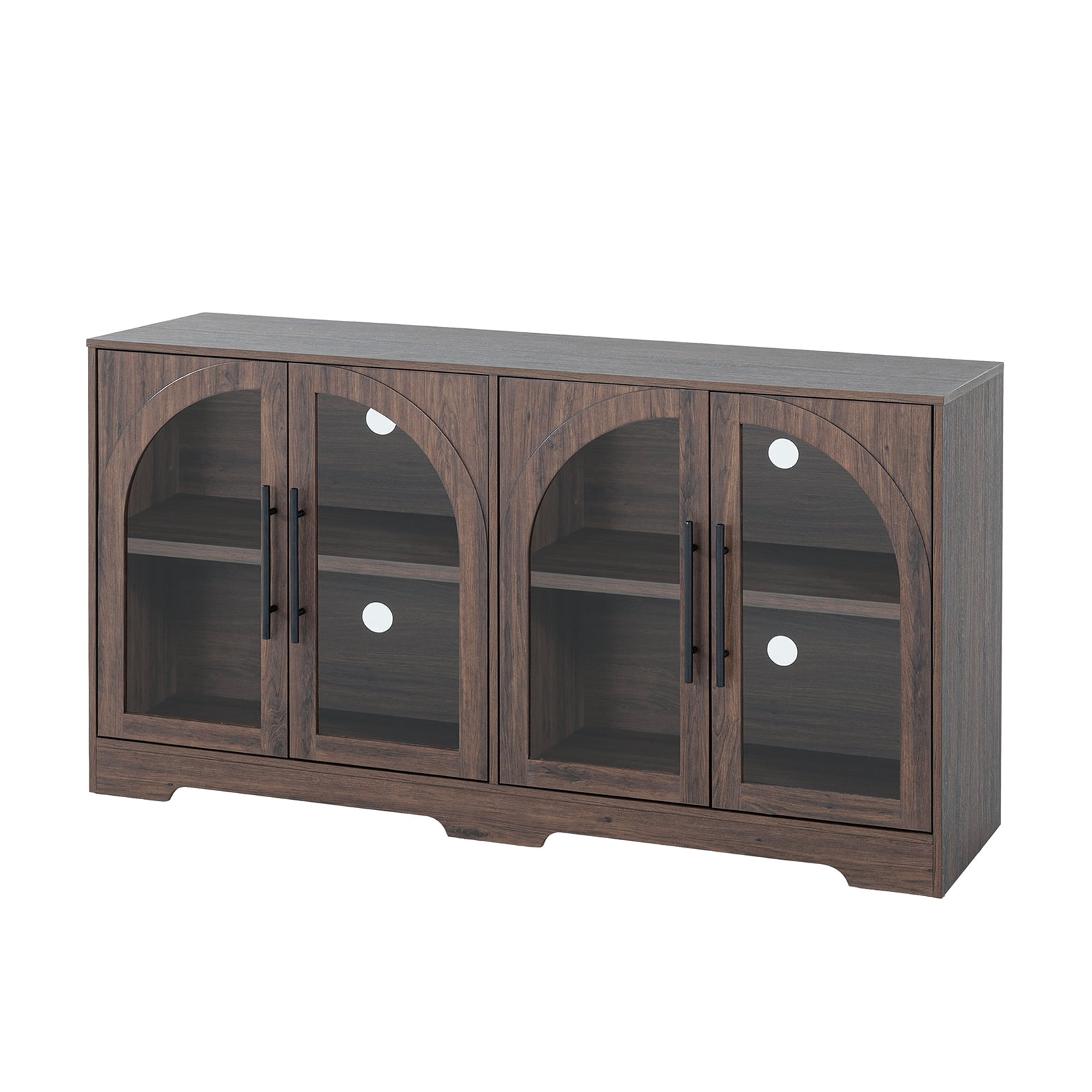 Walnut Finish 1pc Console Metal Handles Tempered Glass Adjustable Shelves Rustic Living Room Furniture
