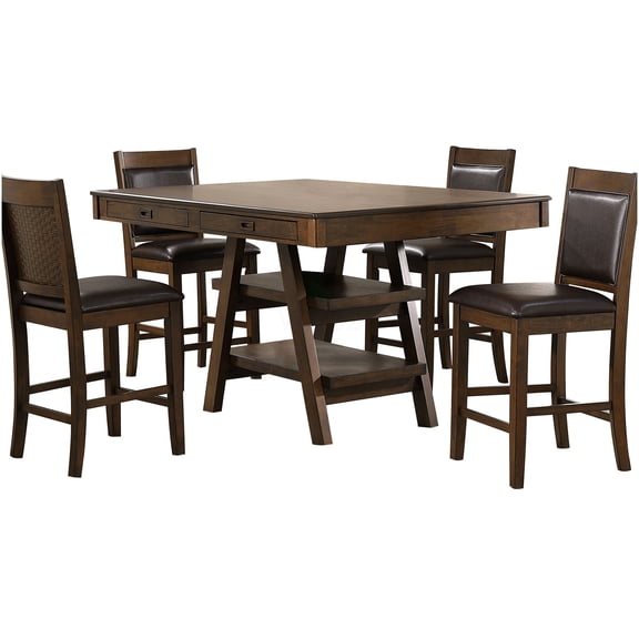 Walnut Finish Counter Height Dining Set, 5-Piece Table and Chairs with Storage for Kitchen and Dining Room