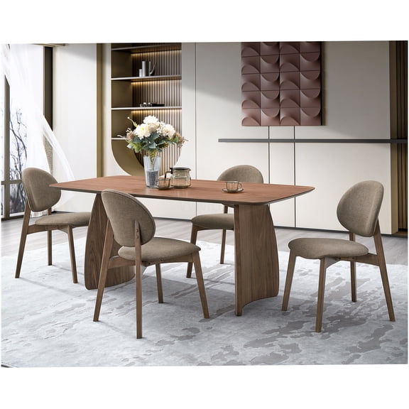 Walnut Finish Dining Table, Modern Synthetic Wood Rectangular Table with Curved Base for Dining Room