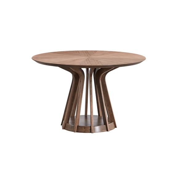 Walnut Finish Dining Table With Round Top, Solid Wood Base, 100lb Limit Finish, 33mm Thick 66 Lb