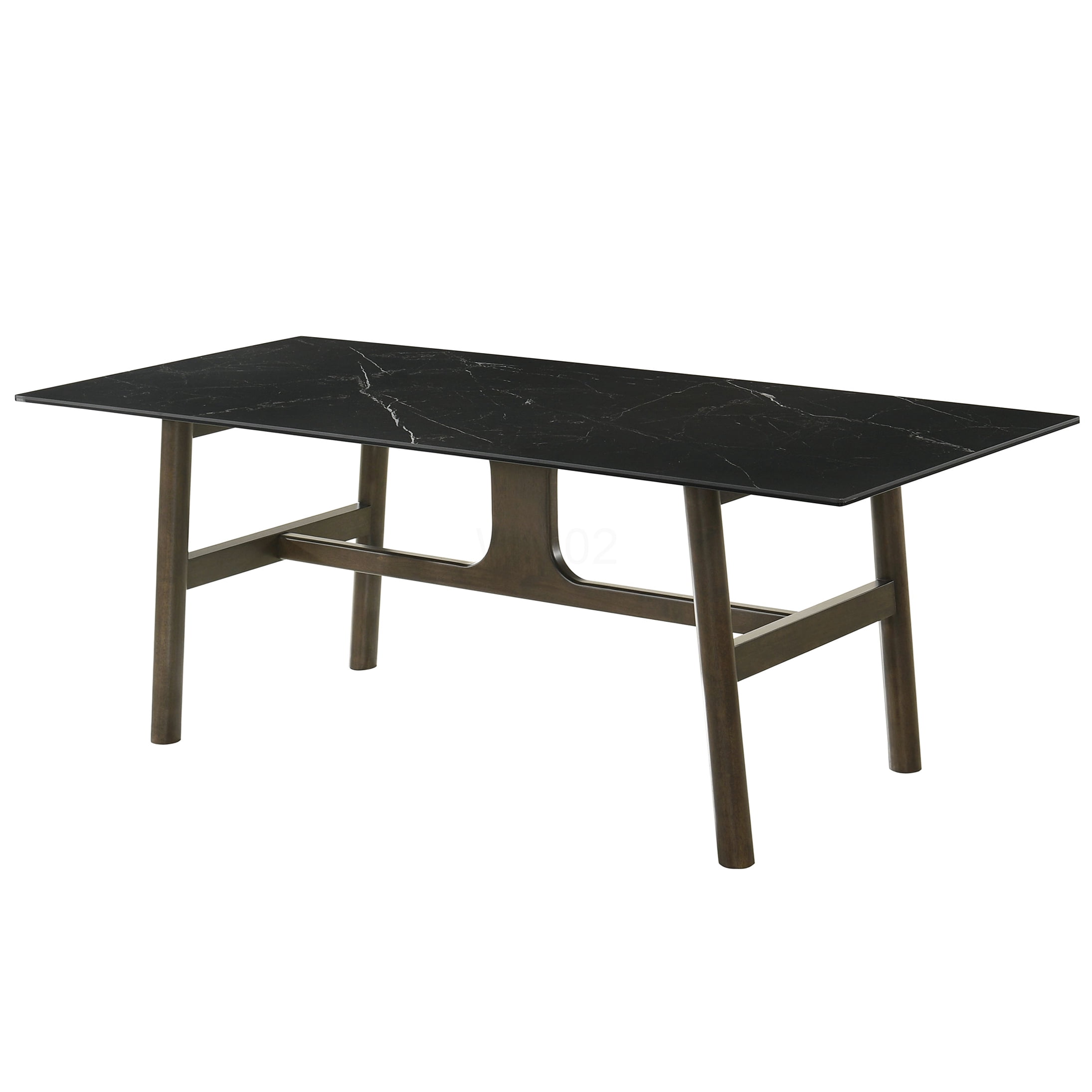Walnut Finish Dining Table with Sintered Stone Top, Rectangular Modern Kitchen Table for Dining Room