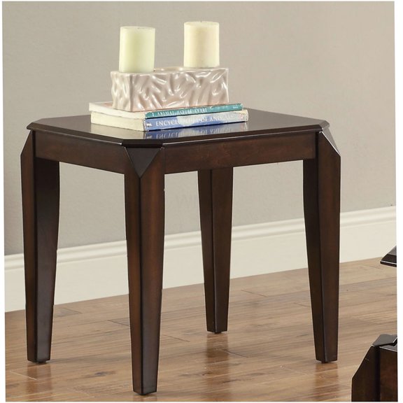Walnut Finish End Table with Tapered Legs for Living Room, Sofa Side Table with Square Legs and Fixed Top