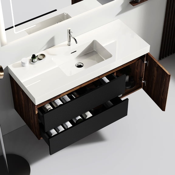 Walnut Finish - Hidden Handle Design - Bathroom Organization - Safety for Kids and Elders
