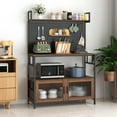 thumbnail image 1 of Walnut Finish Kitchen Baker'S Rack with 2 Glass Doors & Pegboard - 39" Utility Storage Shelf for Small Spaces, 1 of 10